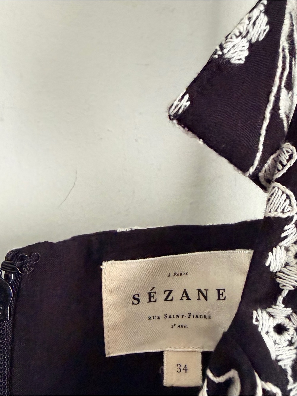 Sezane Black Mini Dress with White Floral Embroidery - Picture 2 of 9